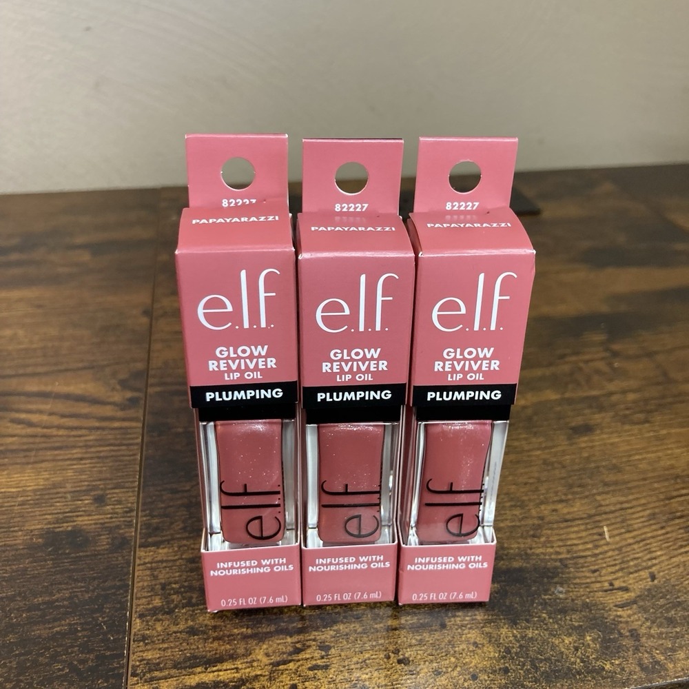 e.l.f.‎ Glow Reviver Plumping Lip Oil, 0.25 Fl Oz (Pack of 3), Papayarazzi 82227